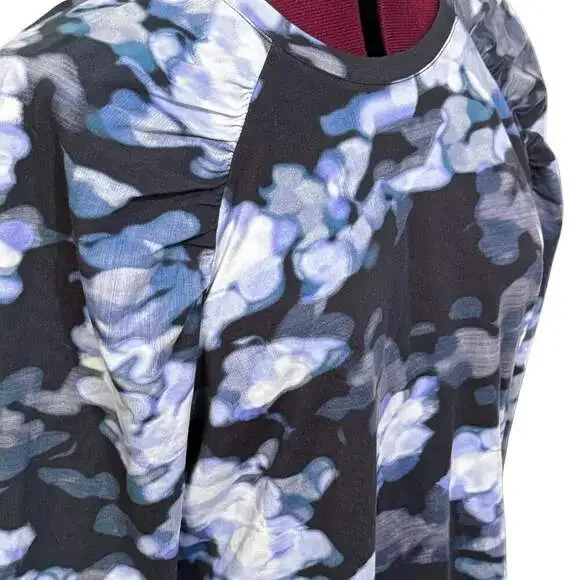 NZT Nic + Zoe Blurred Floral Long Sleeve Puff Shoulder Knit Tee Blue NWT Large - Picture 7 of 11